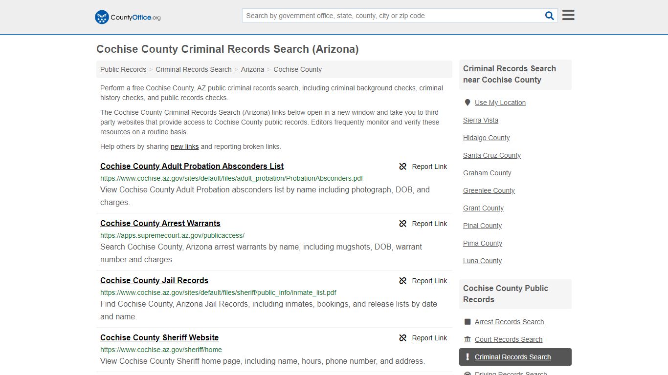 Criminal Records Search - Cochise County, AZ (Arrests ...