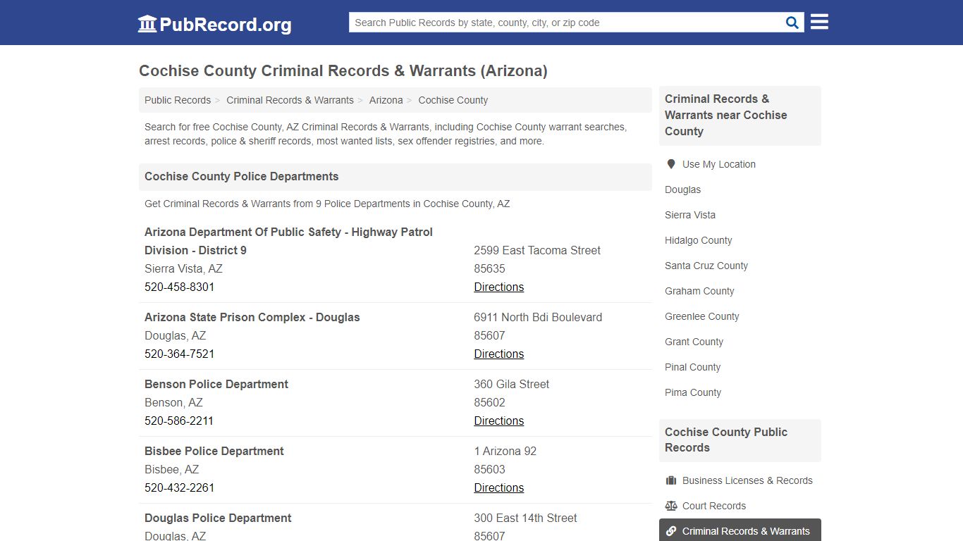 Free Cochise County Criminal Records & Warrants (Arizona ...